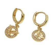 Huggie Hoop Drop Earring, Brass, Round, micro pave cubic zirconia & for woman, golden, 15x12x2mm, Sold By Pair