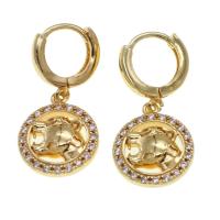 Huggie Hoop Drop Earring, Brass, Round, micro pave cubic zirconia & for woman, golden, 19x16x4mm, Sold By Pair