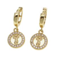 Huggie Hoop Drop Earring, Brass, Round, micro pave cubic zirconia & for woman, golden, 15x12x2mm, Sold By Pair