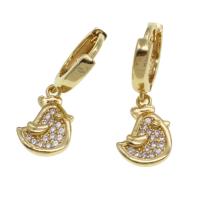 Huggie Hoop Drop Earring, Brass, Chicken, micro pave cubic zirconia & for woman, golden, 15x12x2mm, Sold By PC