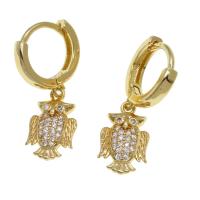 Huggie Hoop Drop Earring Brass Owl micro pave cubic zirconia & for woman golden Sold By Pair