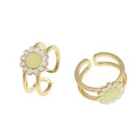 Brass Cuff Finger Ring Flower Adjustable & for woman & enamel golden Sold By PC