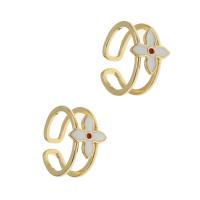 Brass Cuff Finger Ring, Flower, Adjustable & for woman & enamel, golden, 20x20x7mm, Sold By PC