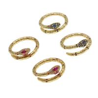 Brass Cuff Finger Ring Snake Adjustable & micro pave cubic zirconia & for woman Sold By PC