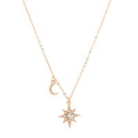 Zinc Alloy Jewelry Necklace Moon and Star gold color plated fashion jewelry & for woman & with rhinestone golden Sold By Strand