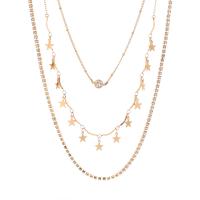 Multi Layer Necklace Zinc Alloy with Rhinestone Star gold color plated fashion jewelry & for woman & with rhinestone golden Sold By Set