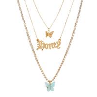 Multi Layer Necklace Zinc Alloy Butterfly gold color plated fashion jewelry & multilayer & for woman golden Sold By PC