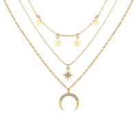 Colar de Multi camada da forma, liga de zinco, Lua e estrela, cromado de cor dourada, joias de moda & para mulher & com strass, dourado, vendido por PC