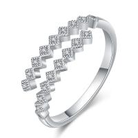 Ορείχαλκος Δέσε δάχτυλο του δακτυλίου, με Τεχνητό διαμάντι, χρώμα επάργυρα, για τη γυναίκα, ασήμι, νικέλιο, μόλυβδο και κάδμιο ελεύθεροι, 16x2mm, Sold Με PC