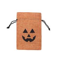 Jewelry Pouches Bags, Linen, Halloween Design, orange, 100x140mm, Sold By PC