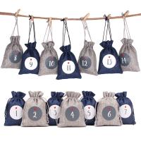 Christmas Gift Bag, Linen, Christmas Design & with number pattern & different size for choice, mixed colors, 24PCs/Set, Sold By Set