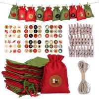 Sacchetto regalo di Natale, lino, Design natalizio & formato differente per scelta, colori misti, 24PC/set, Venduto da set