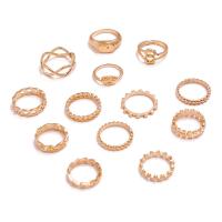 Cink Alloy Ring Set, Cink ötvözet, arany színű aranyozott, 13 darab & a nő, nikkel, ólom és kadmium mentes, Méret:5-8, Által értékesített Set