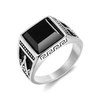 Titanium Steel Finger Ring with Black Agate plated & for man 14mm Sold By PC