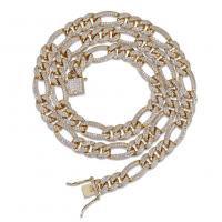 Brass Chain Necklace plated & figaro chain & micro pave cubic zirconia & for man Sold By PC
