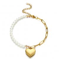 Stainless Steel Jewelry Bracelet with Plastic Pearl with 1.97inch extender chain Heart plated fashion jewelry & for woman Length Approx 6.69 Inch Sold By PC