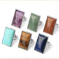 Natural Gemstone Finger Ring Zinc Alloy with Gemstone Rectangle platinum color plated & Unisex nickel lead & cadmium free Sold By PC