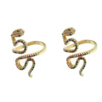 Brass Cuff Finger Ring, Snake, Adjustable & micro pave cubic zirconia & for woman, golden, 21x21x2mm, Sold By PC