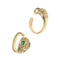 Brass Cuff Finger Ring, Snake, Adjustable & micro pave cubic zirconia & for woman, golden, 24x24x4mm, Sold By PC