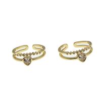 Brass Cuff Finger Ring Heart Adjustable & micro pave cubic zirconia & for woman golden Sold By PC