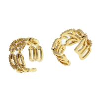 Žalvarinis Cuff Finger Ring, Reguliuojamas & mikro nutiesti kubinių Zirconia & moters, aukso, 22x22x11mm, Pardavė PC