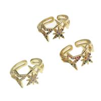 Brass Cuff Finger Ring Adjustable & with star pattern & micro pave cubic zirconia & for woman Sold By PC