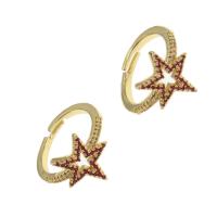 Cubique anneau en laiton Circonia Micro Pave, étoile, Réglable & pavé de micro zircon & pour femme, doré, 21x22x2mm, Vendu par PC