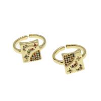 Žalvarinis Cuff Finger Ring, Reguliuojamas & mikro nutiesti kubinių Zirconia & moters, aukso, 20x19x2mm, Pardavė PC
