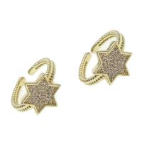 Brass Cuff Finger Ring Star Adjustable & micro pave cubic zirconia & for woman golden Sold By PC