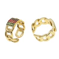 cobre Cuff Ring Finger, Ajustável & micro pavimento em zircônia cúbica & para mulher, dourado, 22x22x9mm, vendido por PC