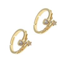 Brass Open Finger Ring, Adjustable & micro pave cubic zirconia & for woman, golden, 23x22x3mm, Sold By PC