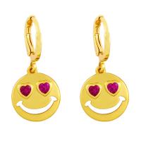 Huggie Hoop Drop Earring Brass Smiling Face plated micro pave cubic zirconia & for woman Sold By Pair