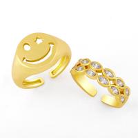 cobre Cuff Ring Finger, banhado, Ajustável & micro pavimento em zircônia cúbica & para mulher, dourado, vendido por PC