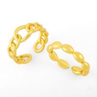 Messing Manchet Finger Ring, plated, Verstelbare & voor vrouw, gouden, Verkocht door PC