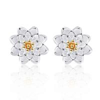 Brass Stud Earring Lotus silver color plated for woman silver color nickel lead & cadmium free Sold By Pair