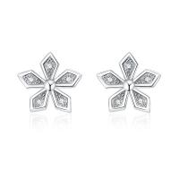 Brass Stud Earring with Rhinestone Flower silver color plated for woman silver color nickel lead & cadmium free Sold By Pair