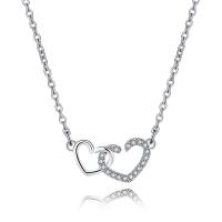 Messing Halskette, mit Strass, Herz, plattiert, Rundgliederkette & für Frau, keine, frei von Nickel, Blei & Kadmium, 17x10mm, verkauft von PC