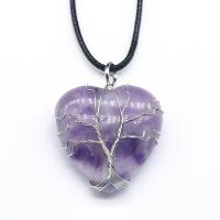 Gemstone Pendants Jewelry, Natural Stone, Heart, tree of life design, more colors for choice, 30mm, Sold By PC