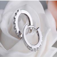 Brass Huggie Hoop Earring Donut micro pave cubic zirconia & for woman silver color Sold By Pair