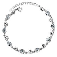 Cubic Zirconia Micro Pave Brass Bracelet, micro pave cubic zirconia & for woman, silver color, Length:19.5 cm, Sold By PC