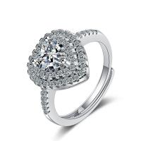 Cubic Zirconia Micro Pave Brass Ring, Heart, Adjustable & micro pave cubic zirconia & for woman, silver color, Sold By PC