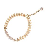 Bracelet en perles de culture d'eau douce, perle, avec laiton, feuille, pour femme, plus de couleurs à choisir, Longueur:19.5 cm, Vendu par PC