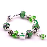 European Bracelet Lampwork with zinc alloy bead & brass chain plated & for woman green Sold By PC