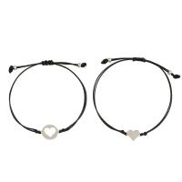 Fashion Create Wax Cord Bracelets, Stainless Steel, with Wax Cord, 2 pieces & Adjustable, black, Length:Approx 18-30 cm, Sold By Set