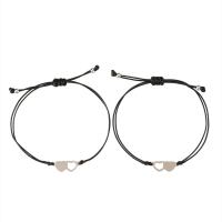 Fashion Create Wax Cord Bracelets, Stainless Steel, with Wax Cord, Heart, 2 pieces & Adjustable, black, Length:Approx 18-30 cm, Sold By Set