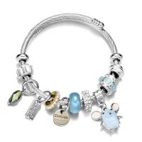 Stainless Steel European Cuff Bangle, with Lampwork, plated, Adjustable & for woman & enamel & with rhinestone, more colors for choice, Sold By PC