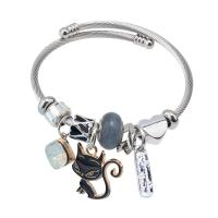Stainless Steel European Cuff Bangle, with Lampwork, Cat, plated, Adjustable & for woman & enamel & with rhinestone, more colors for choice, Sold By PC