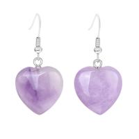 Natural Gemstone Earrings Brass with Gemstone Heart platinum color plated & for woman nickel lead & cadmium free Sold By Pair