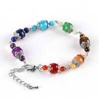 Gemstone Bracelets, Brass, with Lapis Lazuli & turquoise & Tiger Eye & Green Aventurine & Red Agate & Amethyst, platinum color plated, for woman, nickel, lead & cadmium free, 8mm, Length:7.48 Inch, Sold By PC