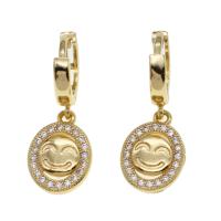Huggie Hoop Drop Earring Brass Smiling Face micro pave cubic zirconia & for woman golden Sold By Pair